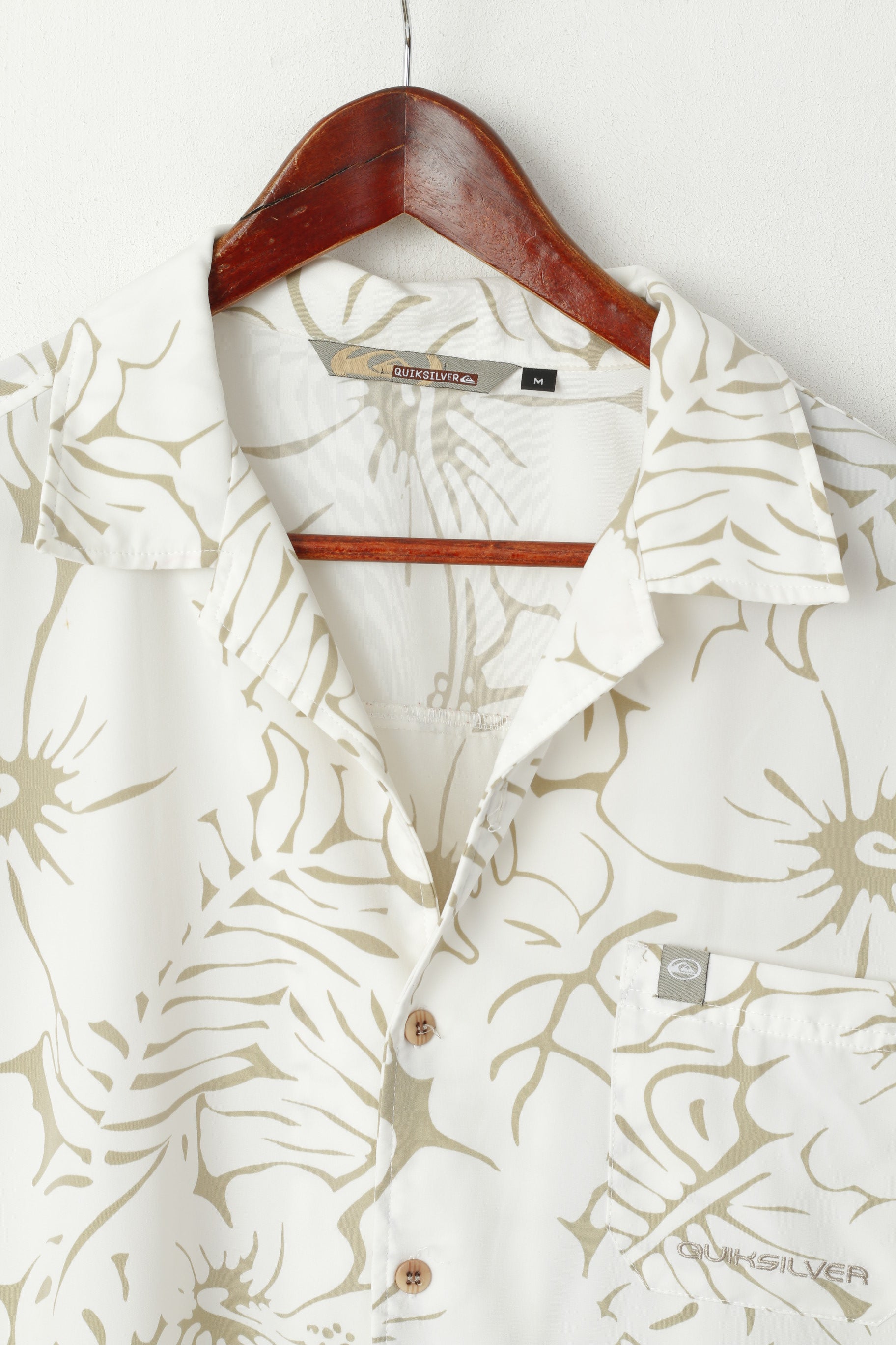 Quiksilver Uomo M Camicia Casual Crema Hawaii Surf Pocket Top Manica Corta