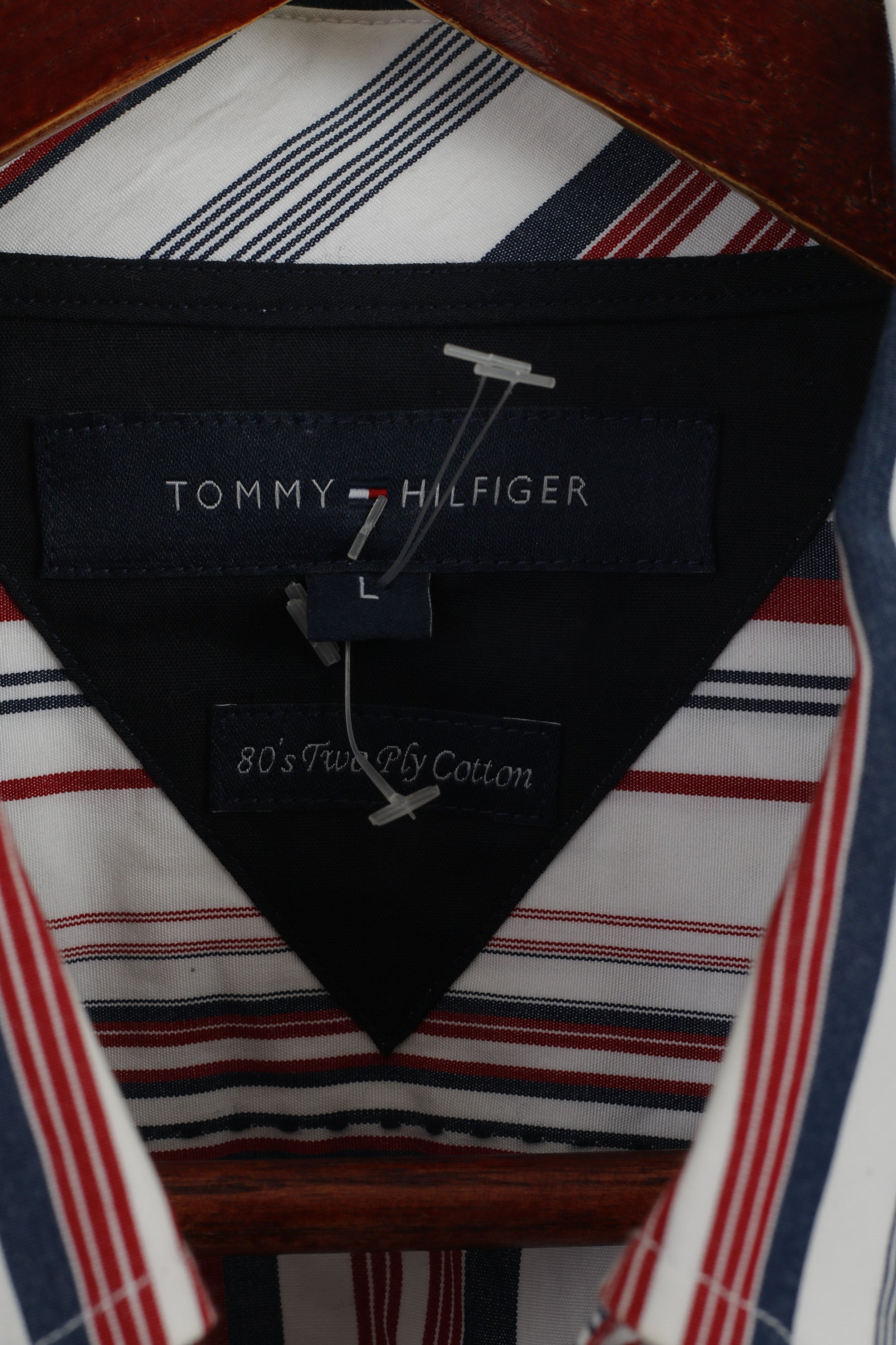 Tommy Hilfiger  Mens L Casual Shirt Striped Two Ply Cotton Long Sleeve Top