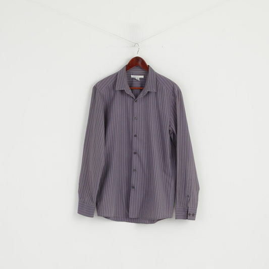 Kenneth Cole Camicia casual da uomo L Top a maniche lunghe in cotone a righe viola