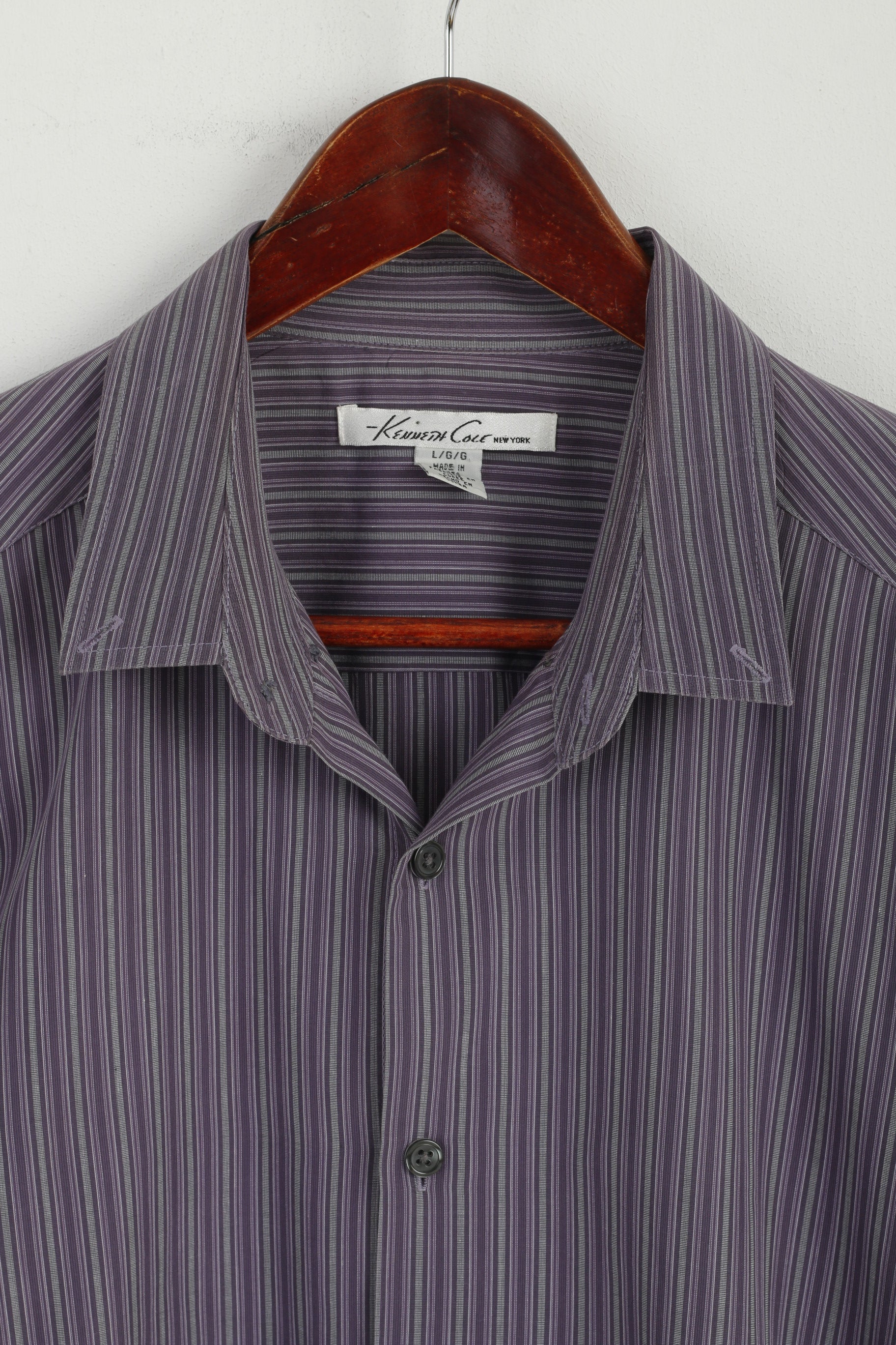 Kenneth Cole Chemise décontractée pour homme en coton rayé violet à manches longues