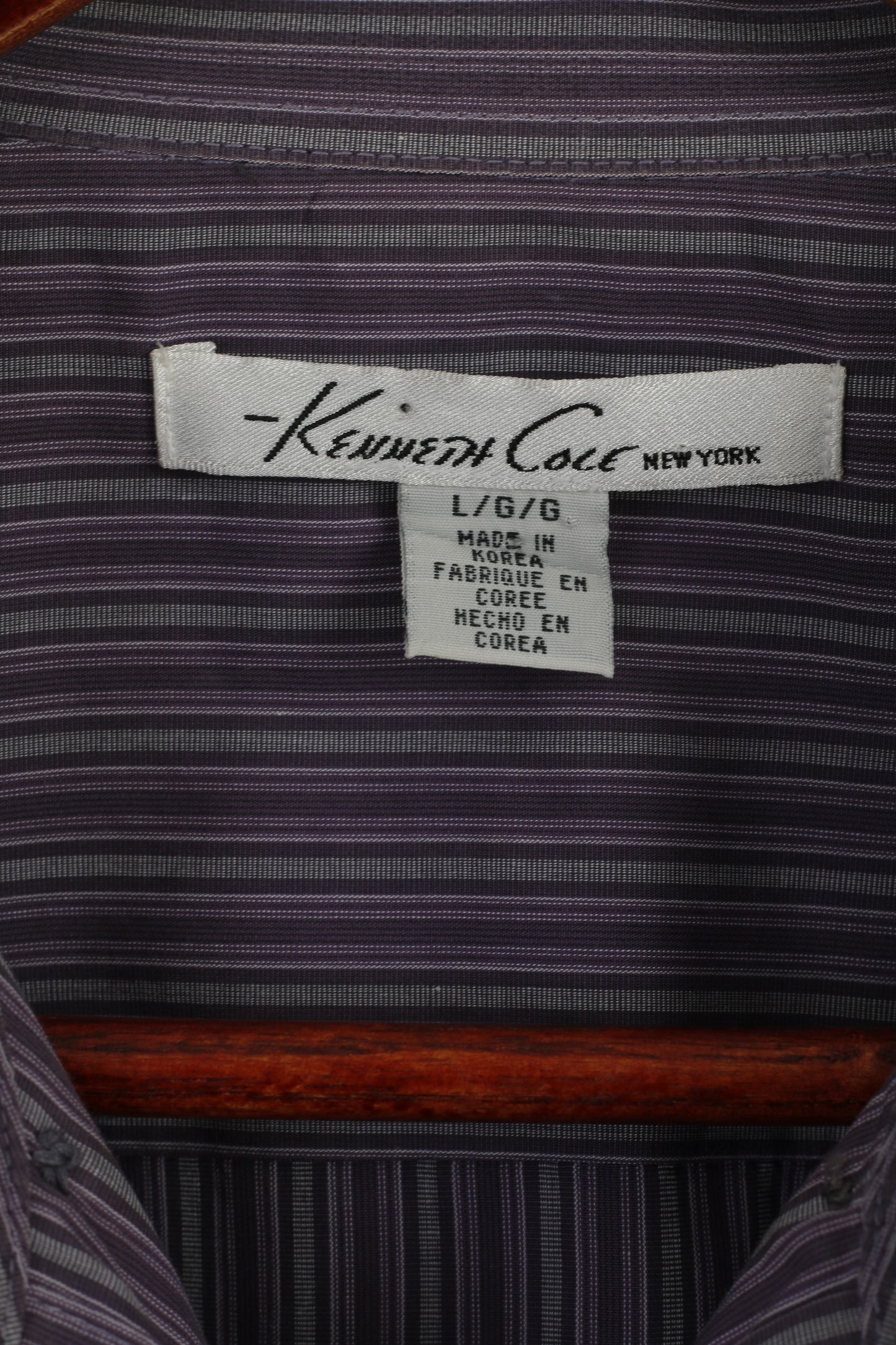 Kenneth Cole Mens L Casual Shirt Purple Striped Cotton Long Sleeve Top