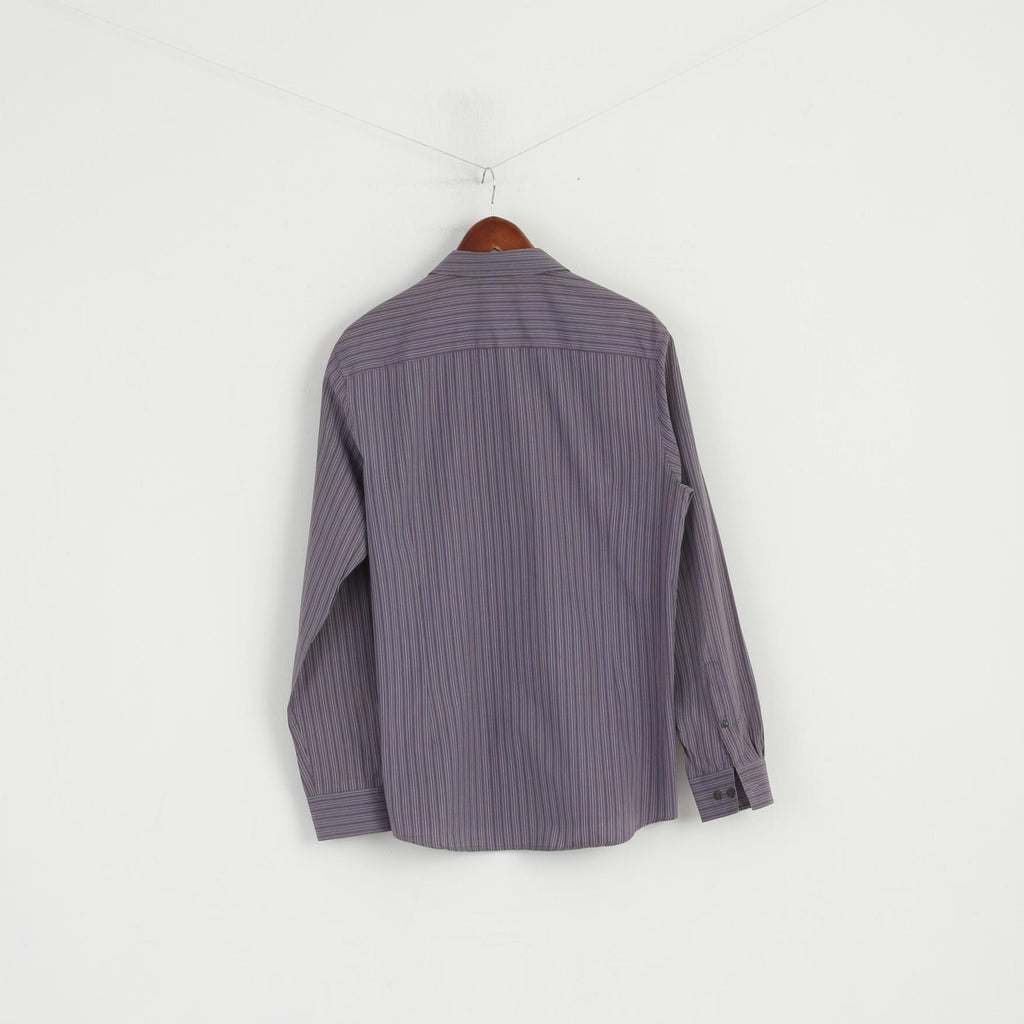 Kenneth Cole Chemise décontractée pour homme en coton rayé violet à manches longues