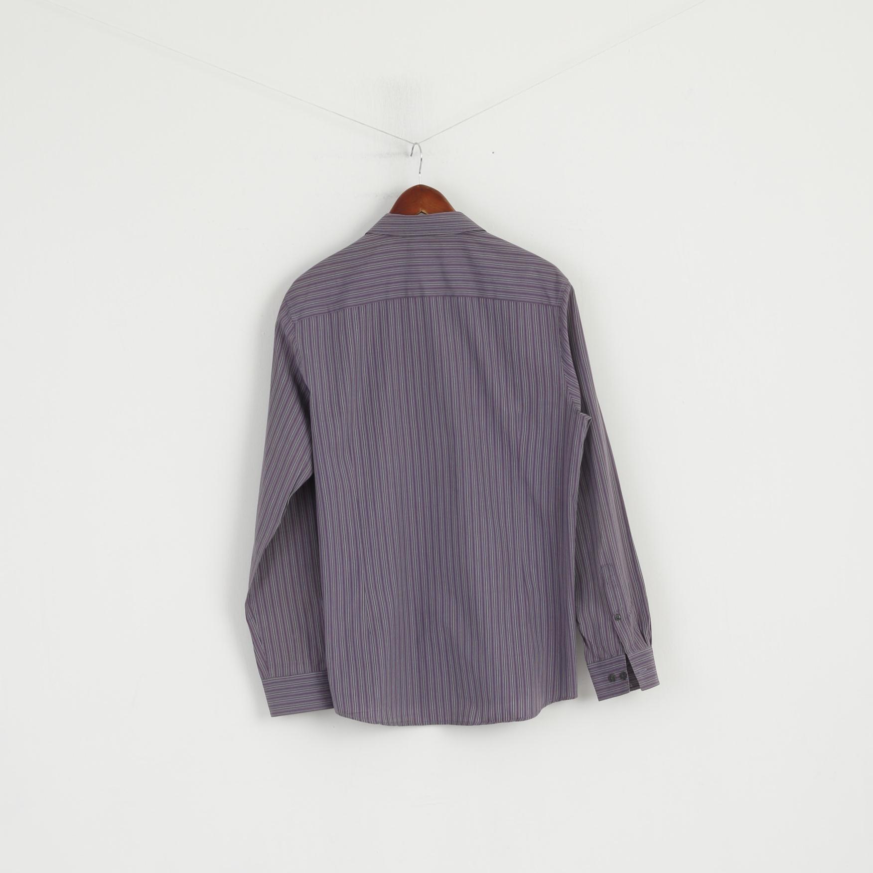 Kenneth Cole Chemise décontractée pour homme en coton rayé violet à manches longues