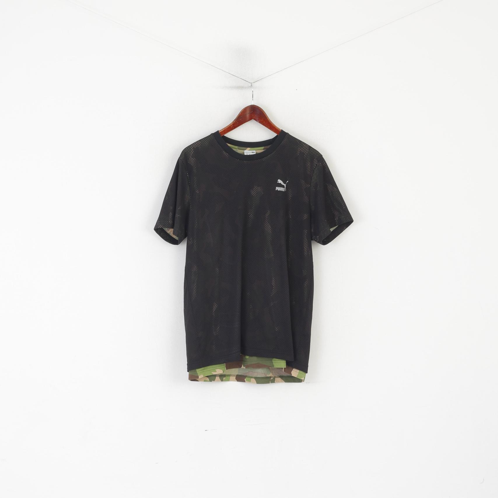 Puma Hommes L Chemise Noir Mesh Vert Army Moro Army Jersey Crew Neck Top