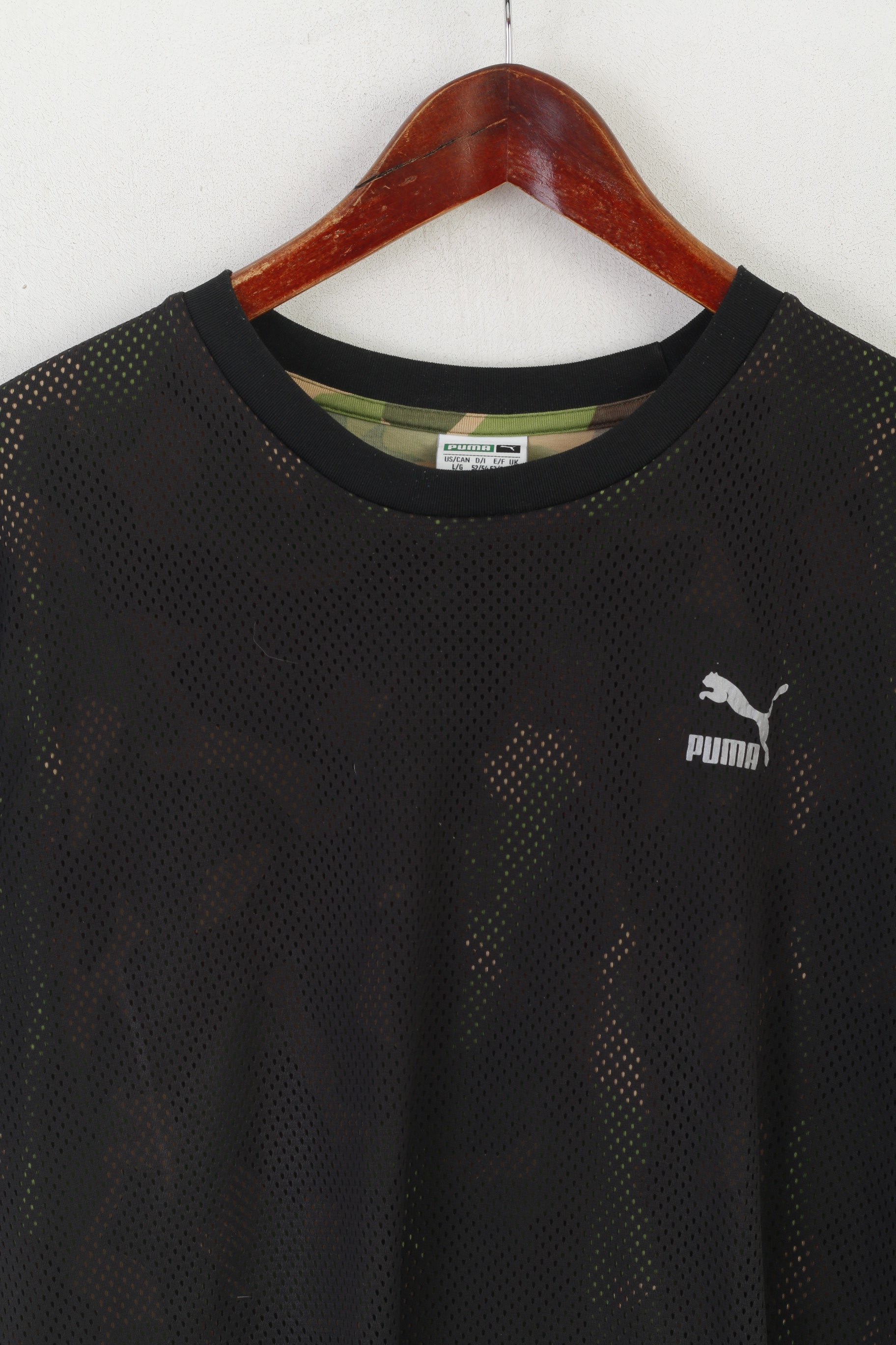 Puma Hommes L Chemise Noir Mesh Vert Army Moro Army Jersey Crew Neck Top