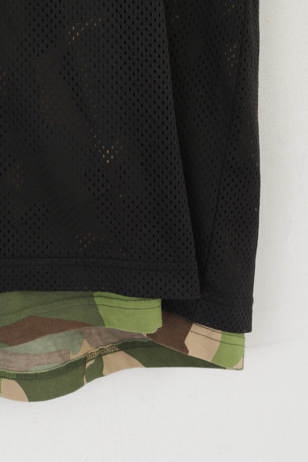 Puma Men L Shirt Black Mesh Green Army Moro Army Jersey Crew Neck Top