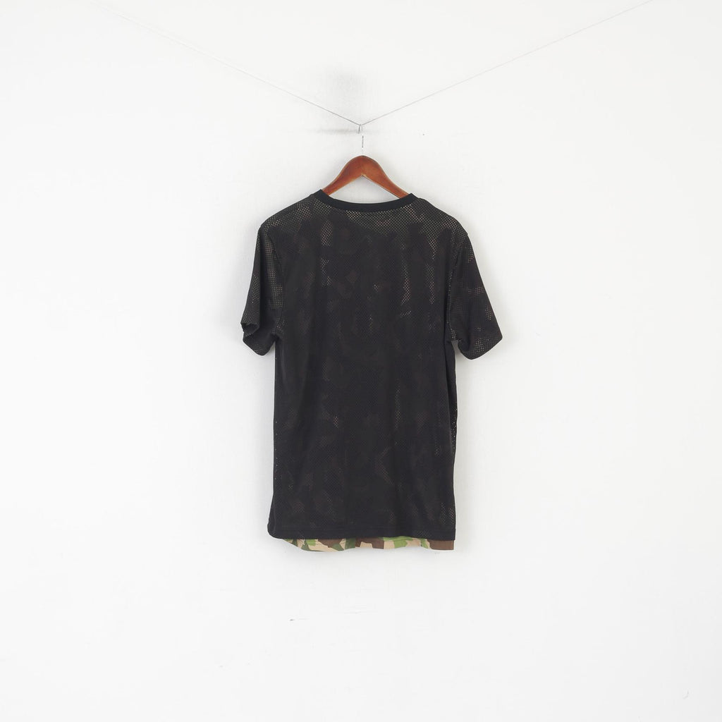 Puma Men L Shirt Black Mesh Green Army Moro Army Jersey Crew Neck Top