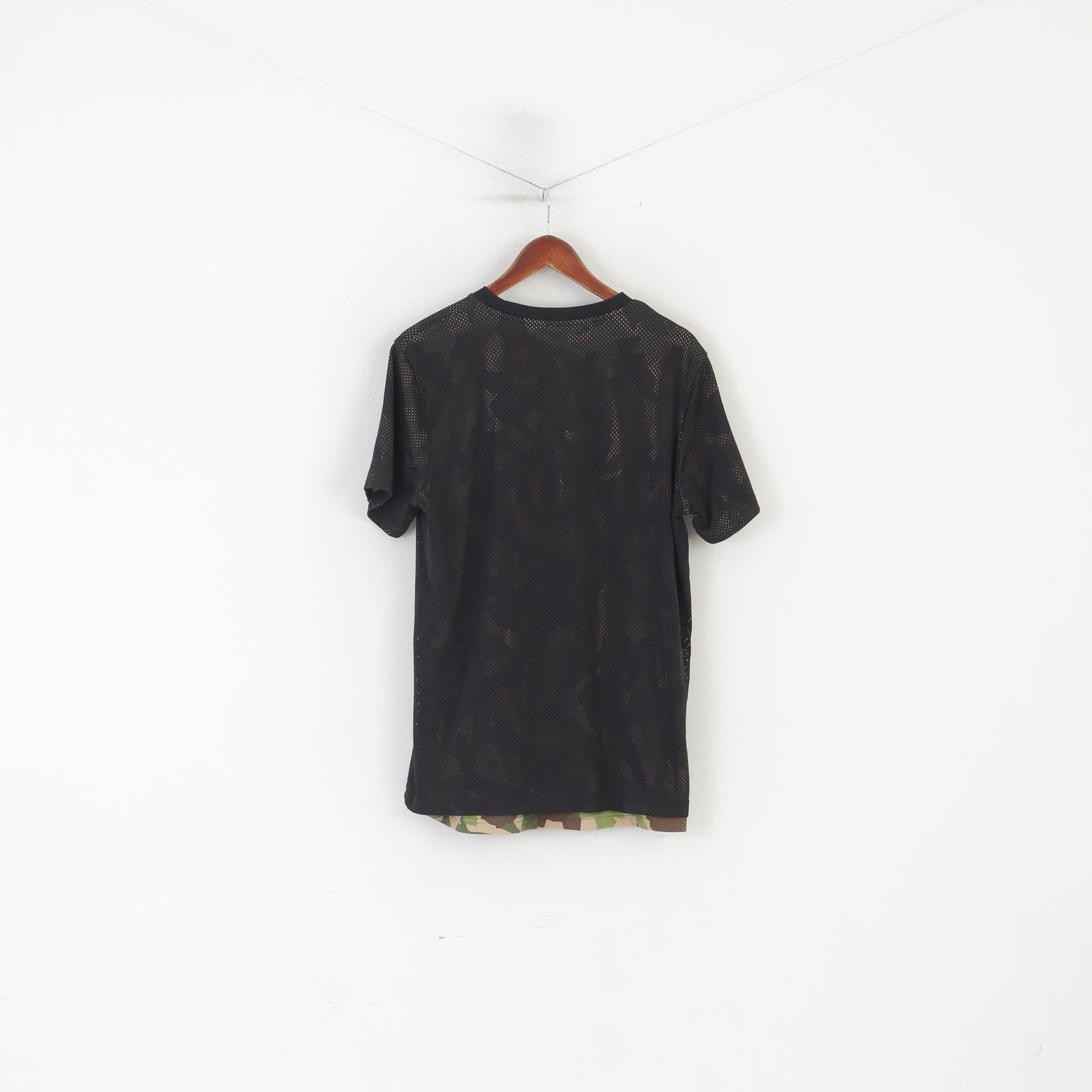 Puma Men L Shirt Black Mesh Green Army Moro Army Jersey Crew Neck Top