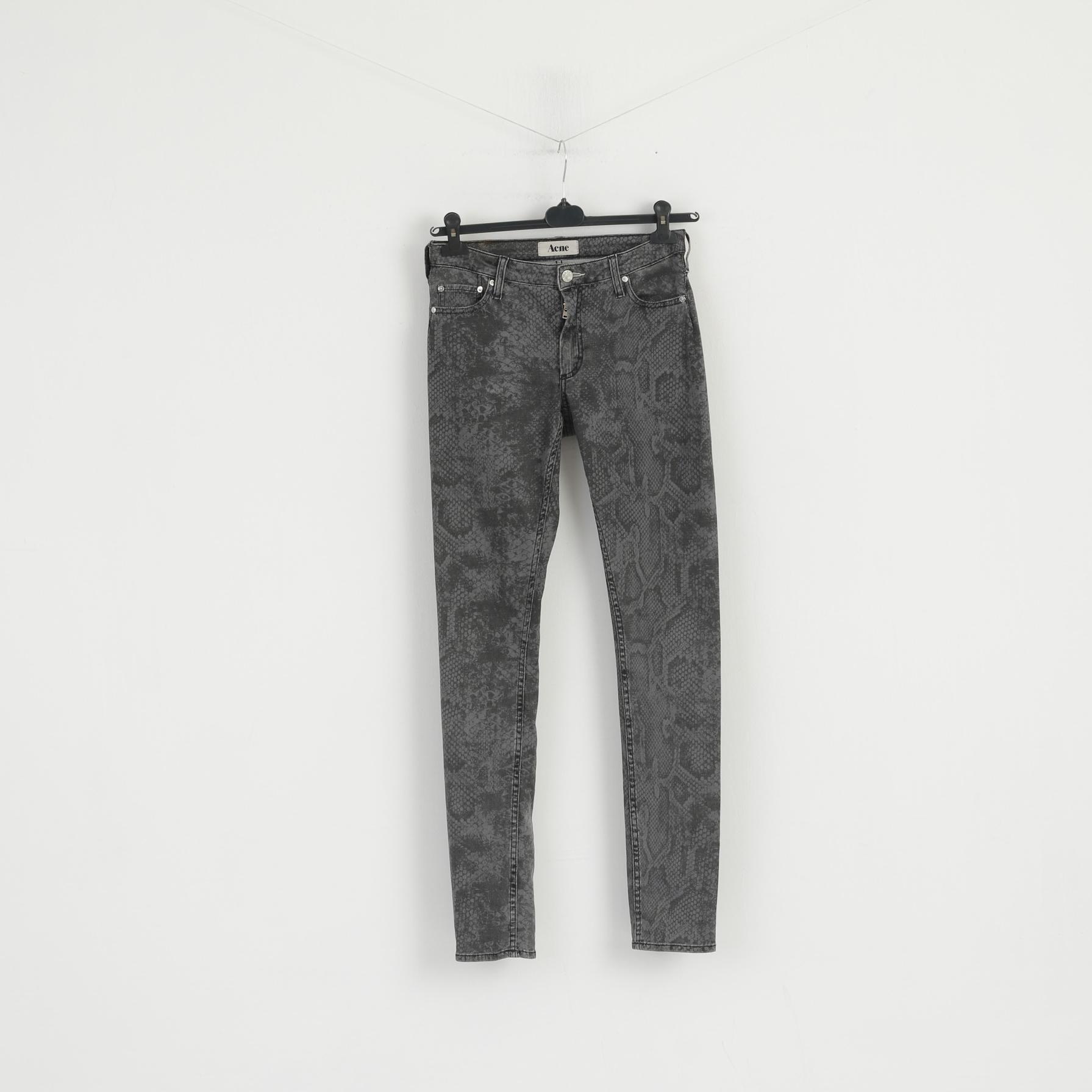 Acne Women 38 Trousers Gray Denim Pants Snake Pattern On A Daily Basic Denim