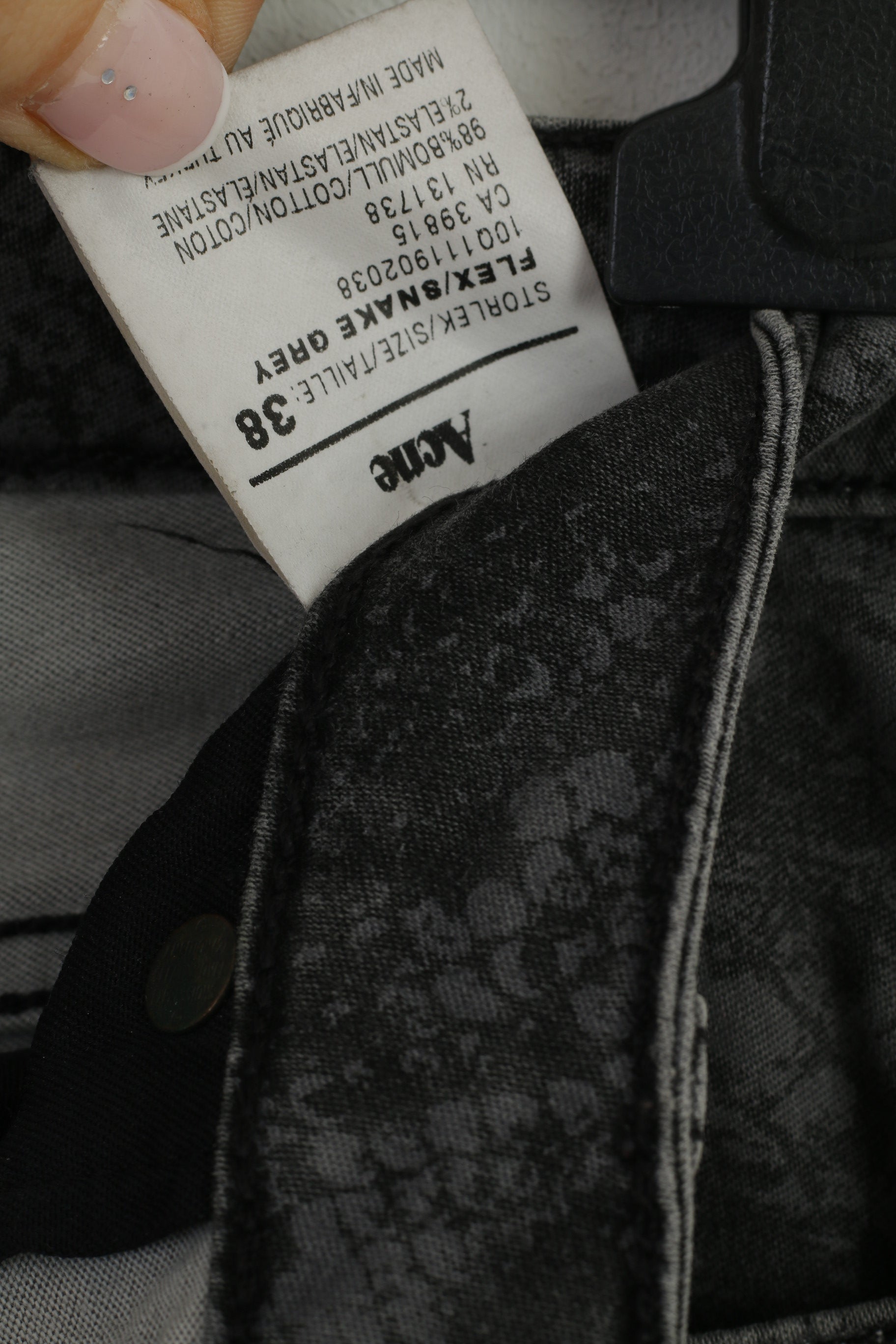 Acne Women 38 Trousers Gray Denim Pants Snake Pattern On A Daily Basic Denim