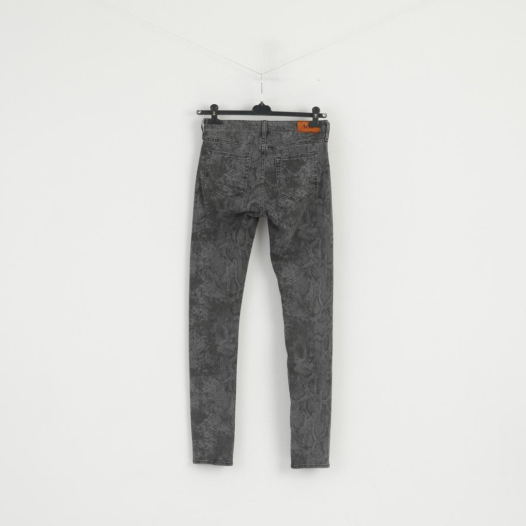 Acne Femme 38 Pantalon Pantalon En Denim Gris Motif Serpent Sur Un Denim Basique Quotidien