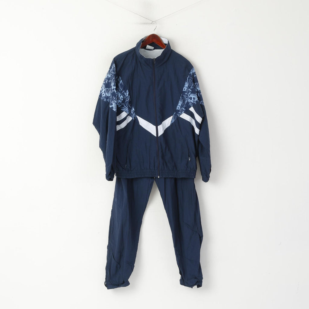 Crane Sports Men L Tracksuit Navy Nylon  Activewear Track Bottoms Jacket Set