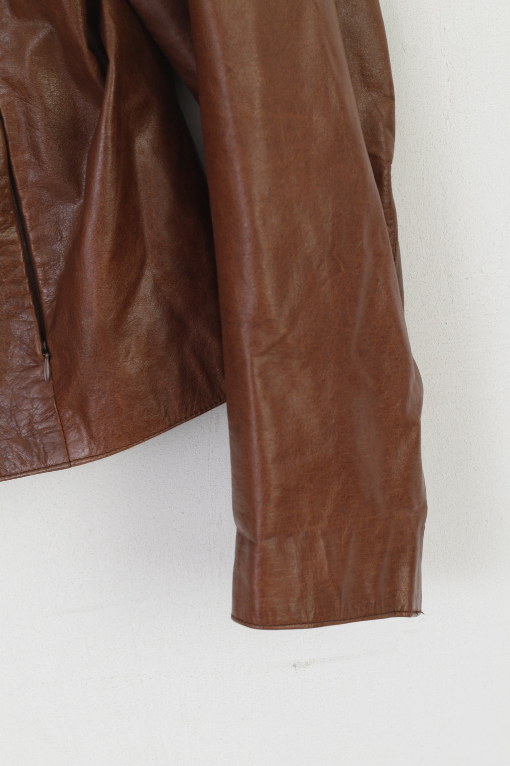 Carla Fasini Women 42 L Jacket Brown Leather Biker Full Zipper Vintage Top