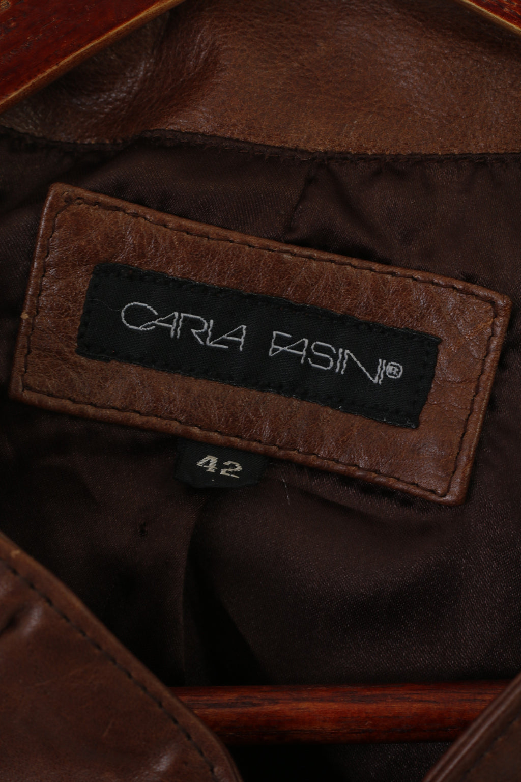 Carla Fasini Women 42 L Jacket Brown Leather Biker Full Zipper Vintage Top