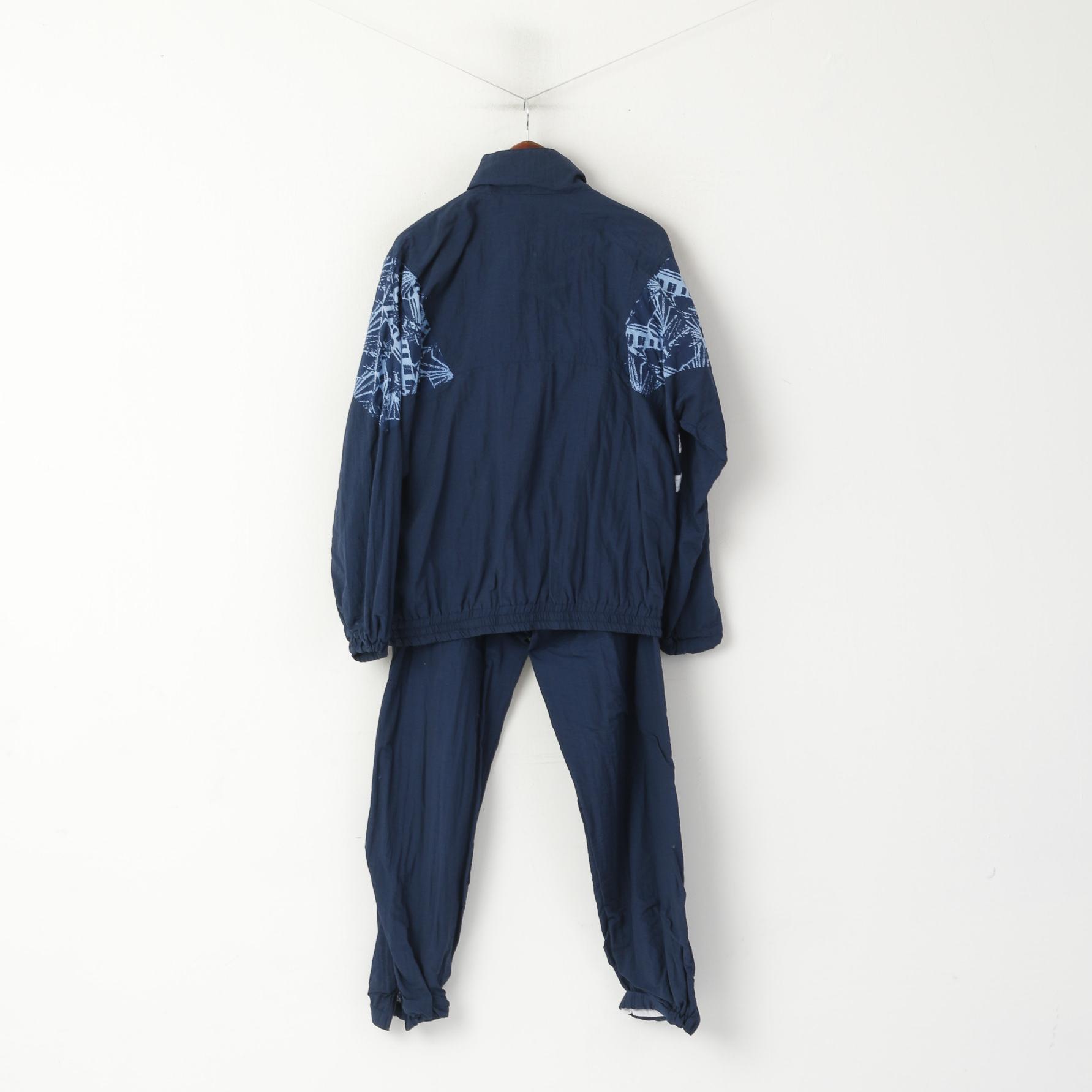 Crane Sports Men L Tracksuit Navy Nylon  Activewear Track Bottoms Jacket Set