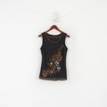Celina Exclusive Women 40 M Shirt Black Floral Beads Shiny Elegant Tank Top