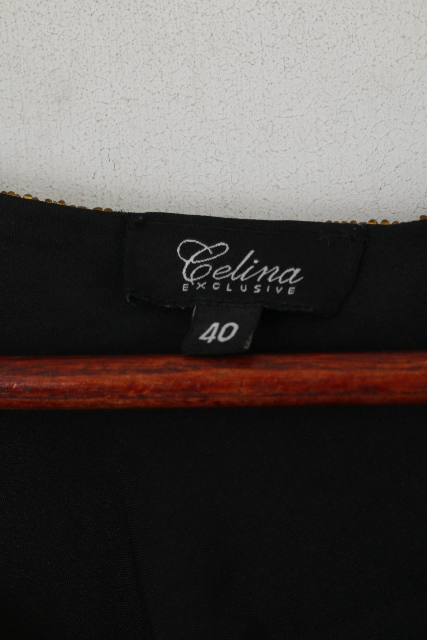 Celina Exclusive Women 40 M Shirt Black Floral Beads Shiny Elegant Tank Top