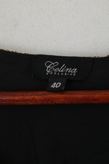 Celina Exclusive Women 40 M Shirt Black Floral Beads Shiny Elegant Tank Top