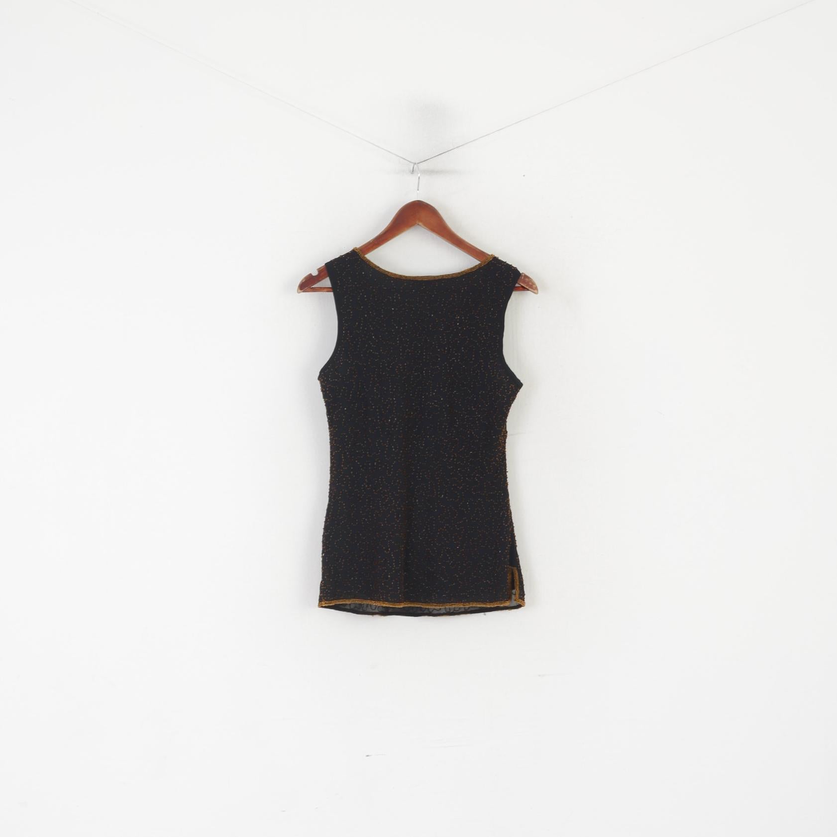 Camicia Celina Exclusive da donna 40 M Canotta nera con perline floreali lucide ed eleganti