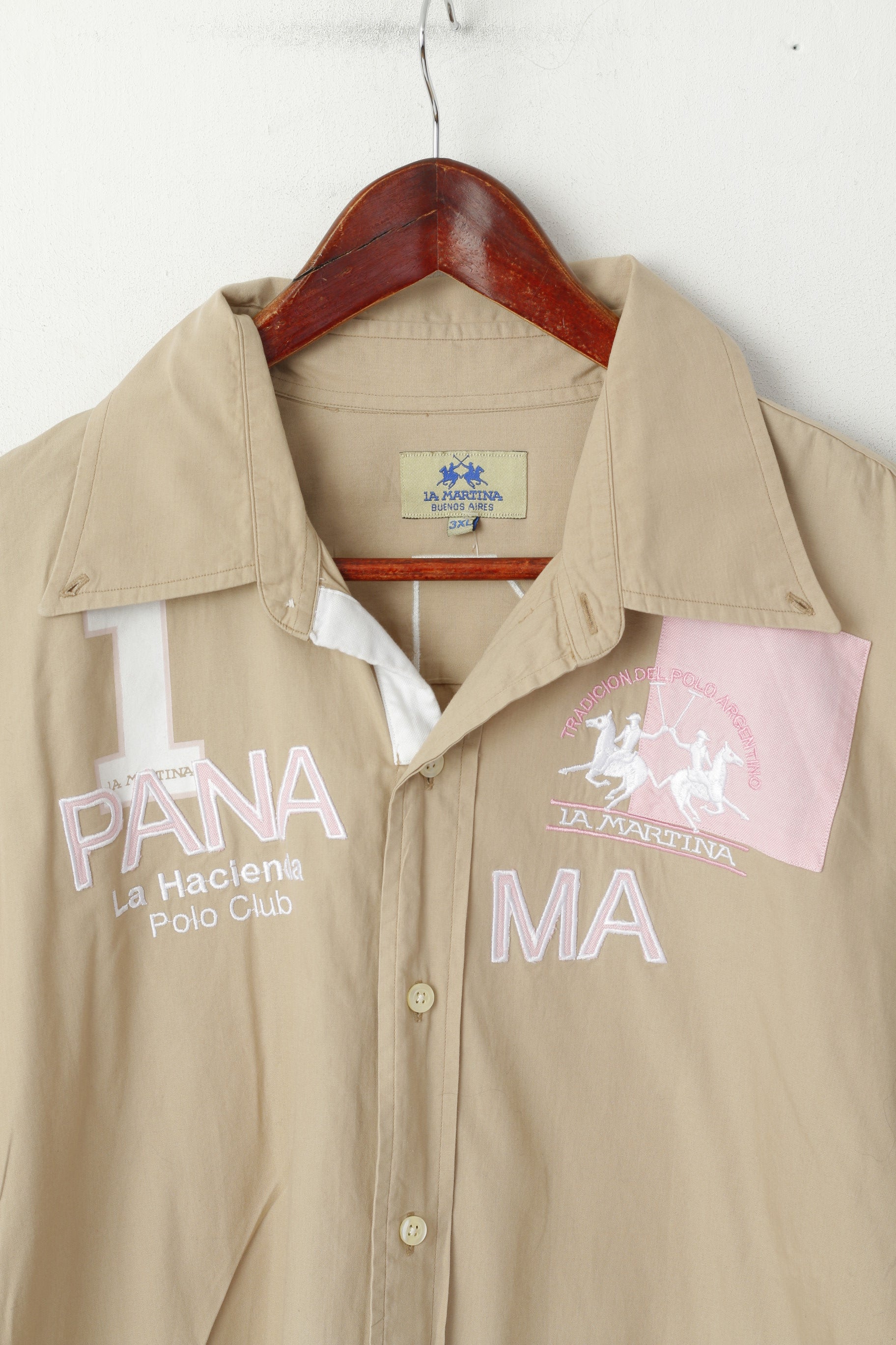 Camicia casual da uomo 3XL La Martina Polo in cotone beige Top Argentino Pana Polo Club