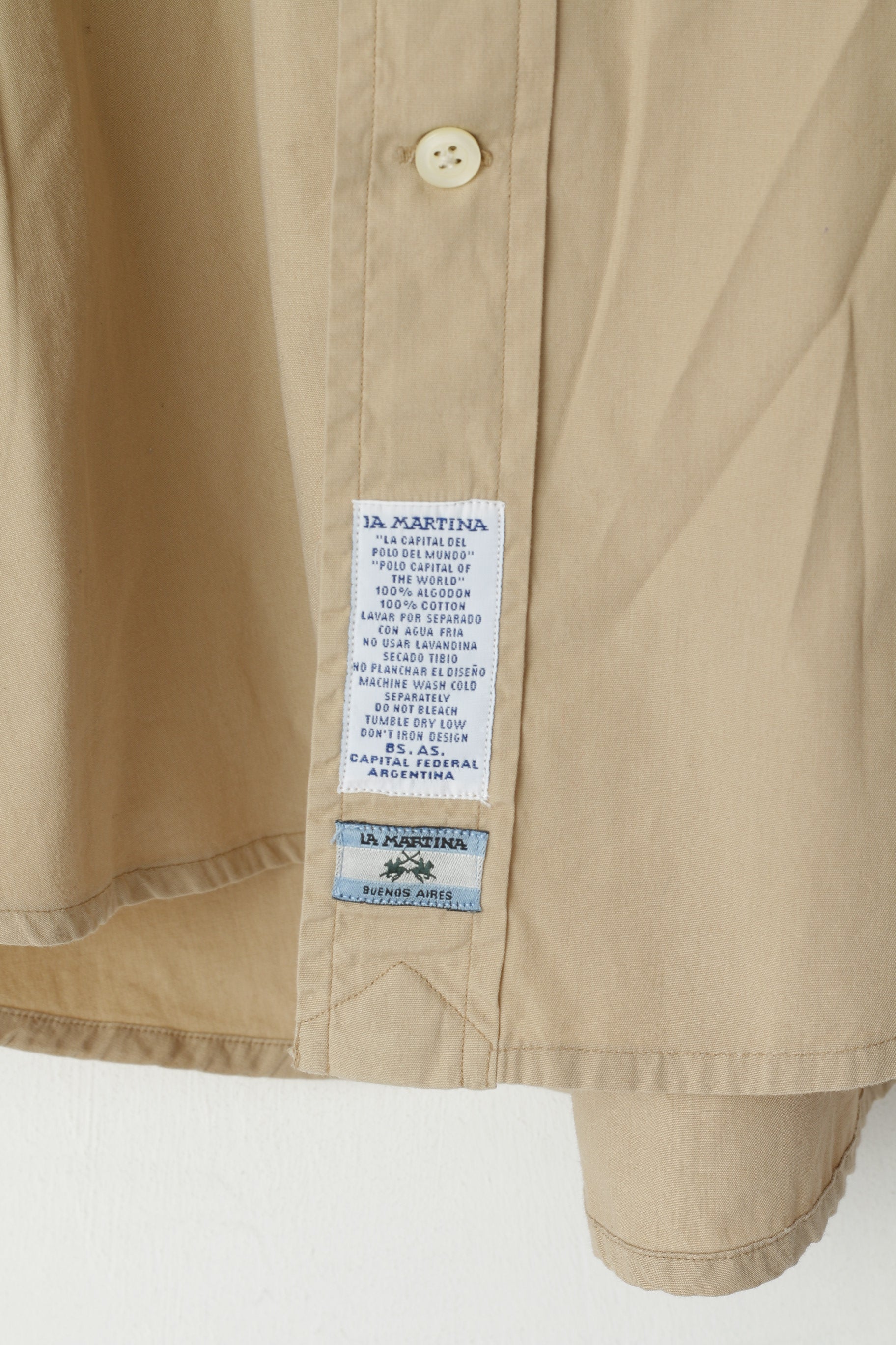 Camicia casual da uomo 3XL La Martina Polo in cotone beige Top Argentino Pana Polo Club