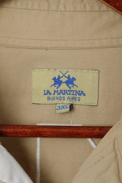 La Martina Men 3XL Casual Shirt Beige Cotton Polo Argentino Pana Polo Club Top