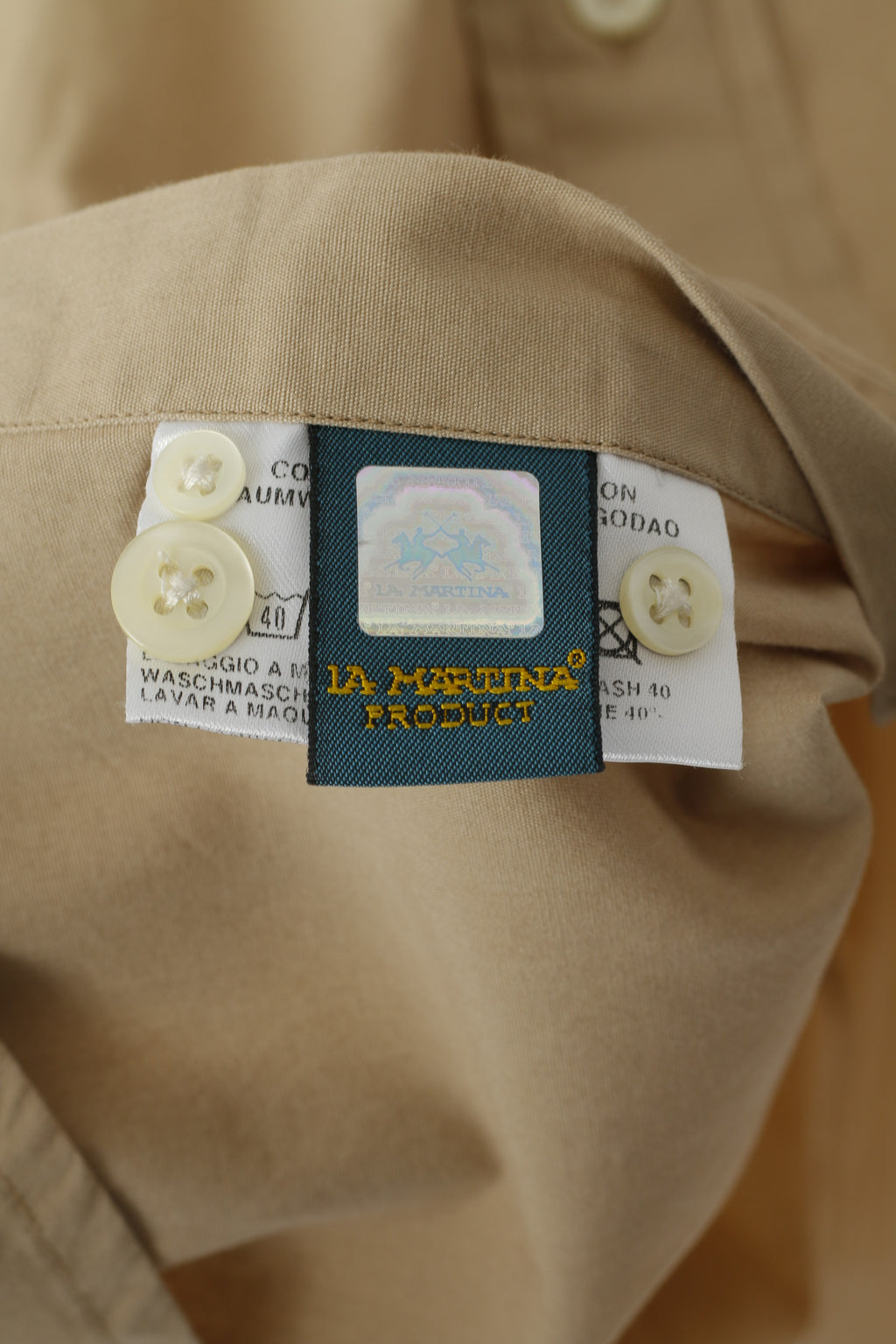 Camicia casual da uomo 3XL La Martina Polo in cotone beige Top Argentino Pana Polo Club