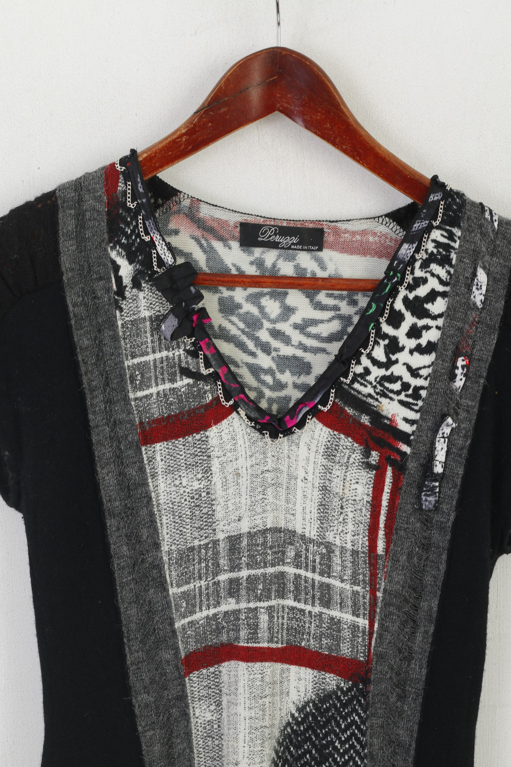 Peruggi Robe Femme Laine Noire Vintage Col V Translucide Stretch Fabriqué en Italie