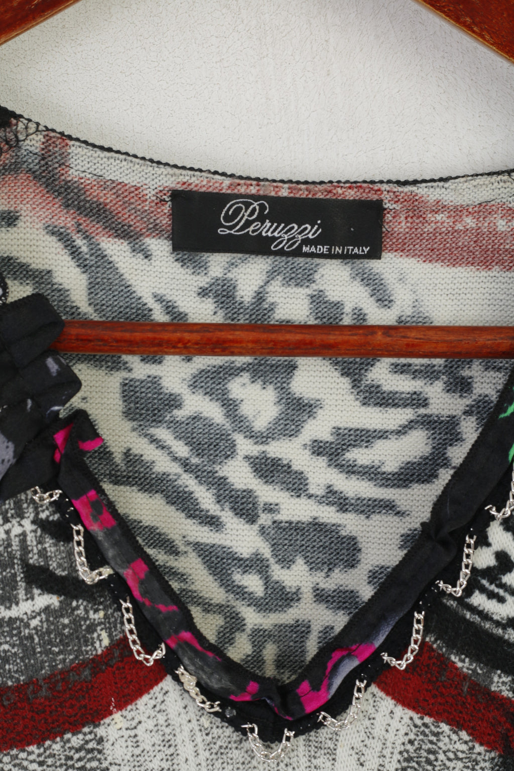 Peruggi Robe Femme Laine Noire Vintage Col V Translucide Stretch Fabriqué en Italie