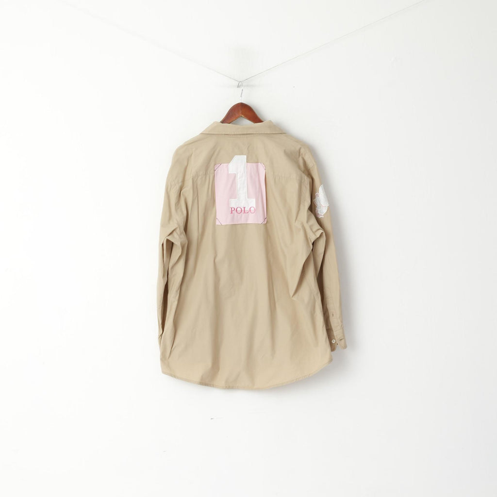 Camicia casual da uomo 3XL La Martina Polo in cotone beige Top Argentino Pana Polo Club