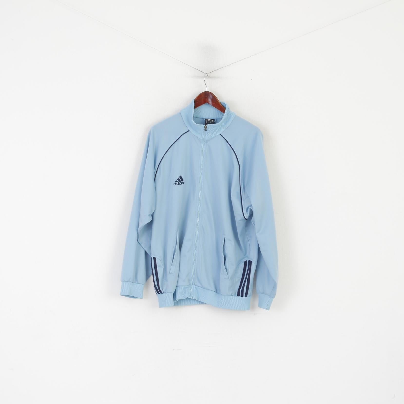 Adidas Homme 42/44 186 XL Sweat Bleu Clair Vintage Brillant Zip Up Oldschool Top