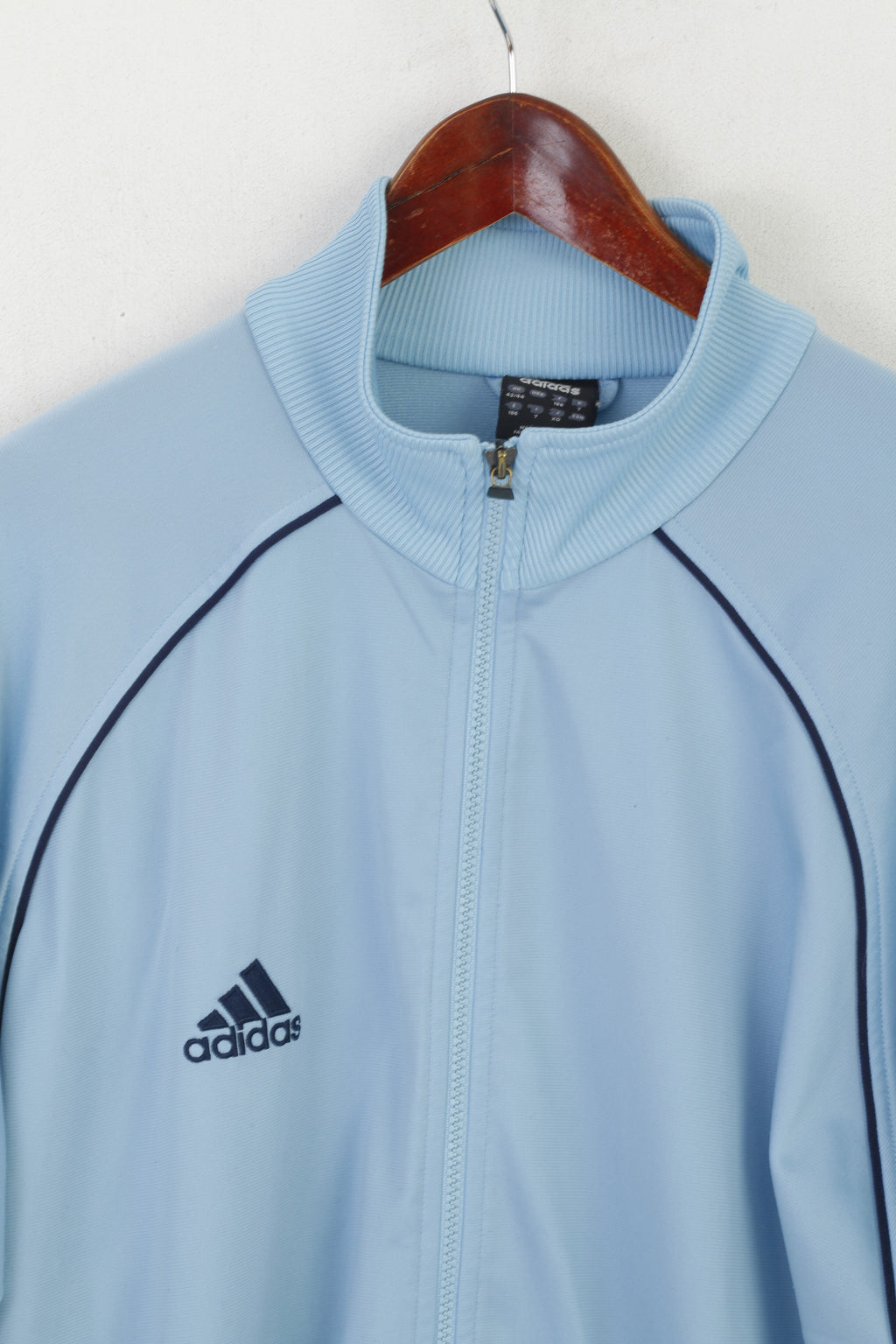 Adidas Homme 42/44 186 XL Sweat Bleu Clair Vintage Brillant Zip Up Oldschool Top