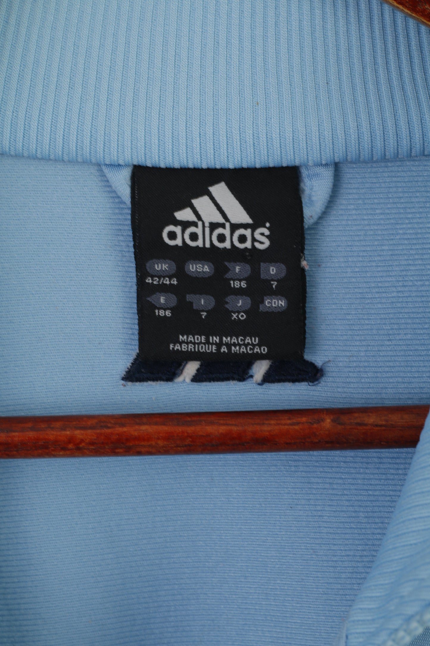 Adidas Men 42/44 186 XL Sweatshirt Light Blue Vintage Shiny Zip Up Oldschool Top