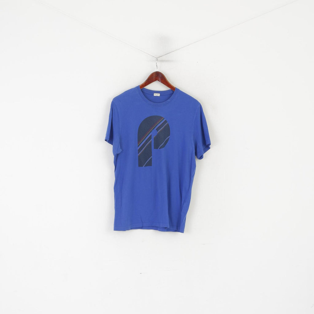 Paul Smith Homme L (M) Chemise Bleu Coton Graphique Logo Vintage Ras Du Cou Haut