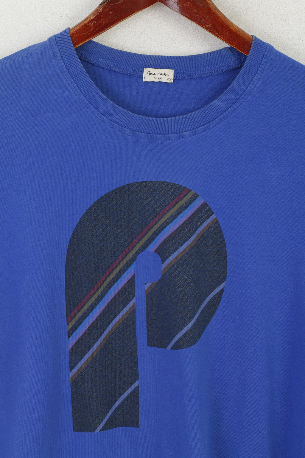 Paul Smith Homme L (M) Chemise Bleu Coton Graphique Logo Vintage Ras Du Cou Haut