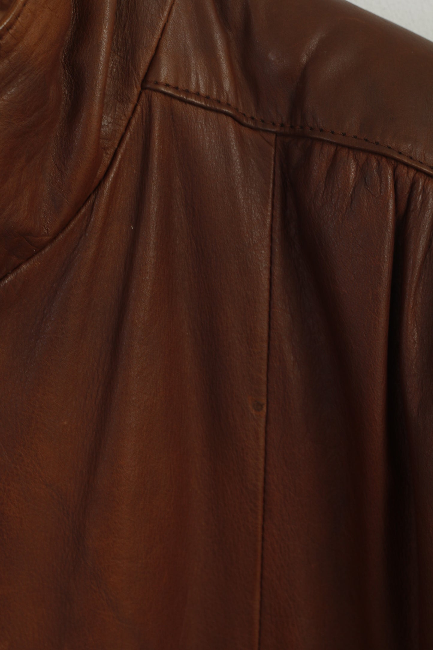 Janbell Women 38 Jacket Brown Leather Vintage Bomber Full Zipper Biker Top