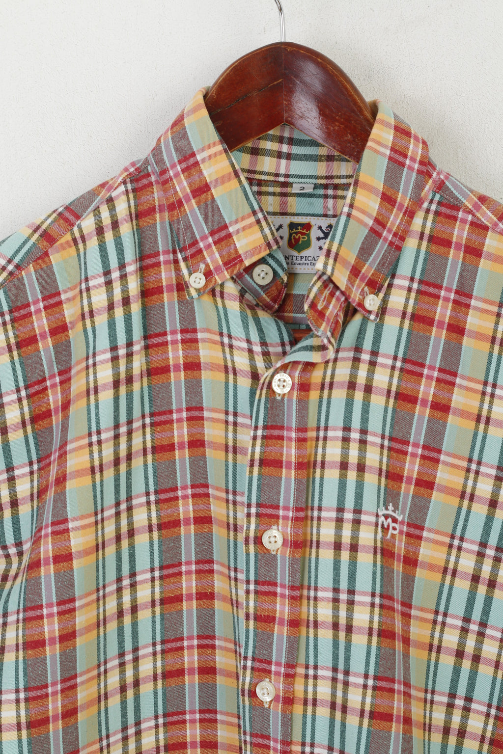 Montepicaza Men 2 S Casual Shirt Green Check Cotton Flanel Long Sleeve Top