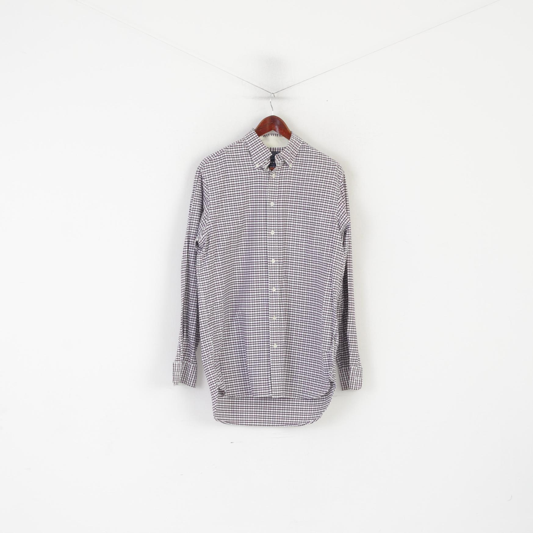 Charles Tyrwhitt Men M Casual Shirt Puple Check Cotton Long Sleeve Retro Top