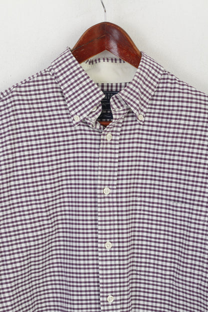 Charles Tyrwhitt Men M Casual Shirt Puple Check Cotton Long Sleeve Retro Top