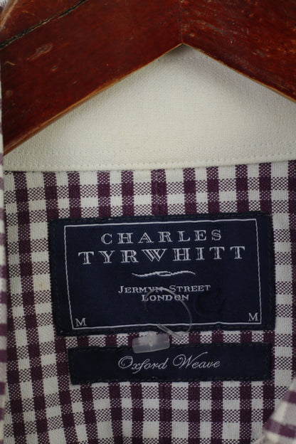 Charles Tyrwhitt Men M Casual Shirt Puple Check Cotton Long Sleeve Retro Top