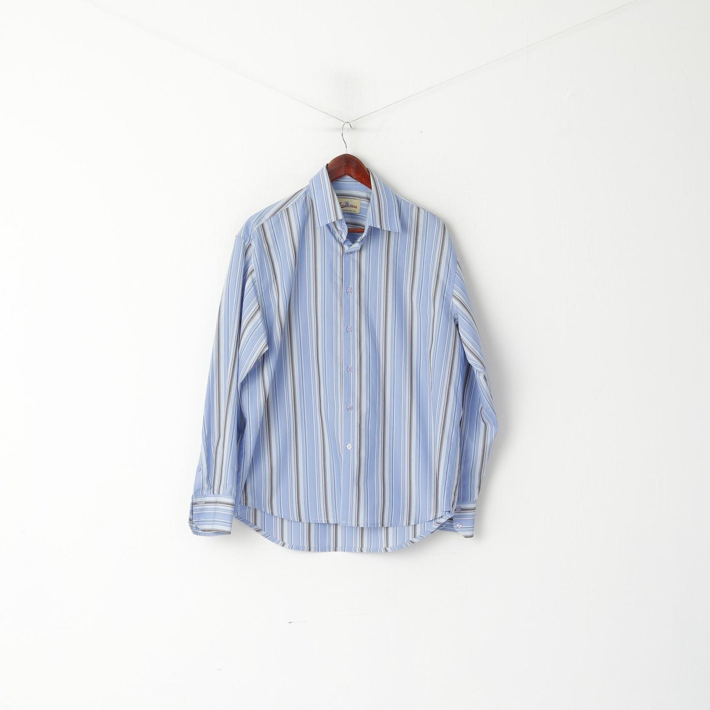 Joe Browns Men L Casual Shirt Blue Striped Cotton Long Sleeve Classic Top