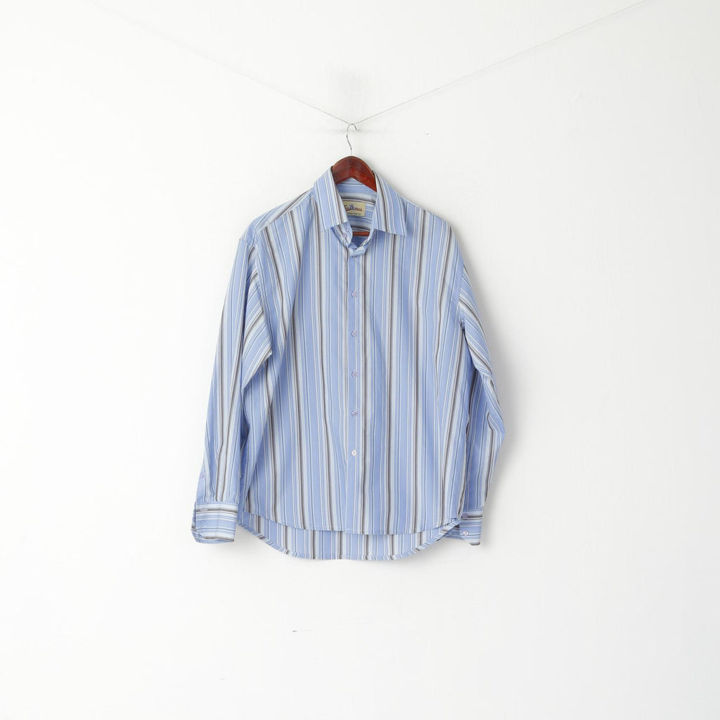 Joe Browns Camicia casual da uomo L Top classico a maniche lunghe in cotone a righe blu