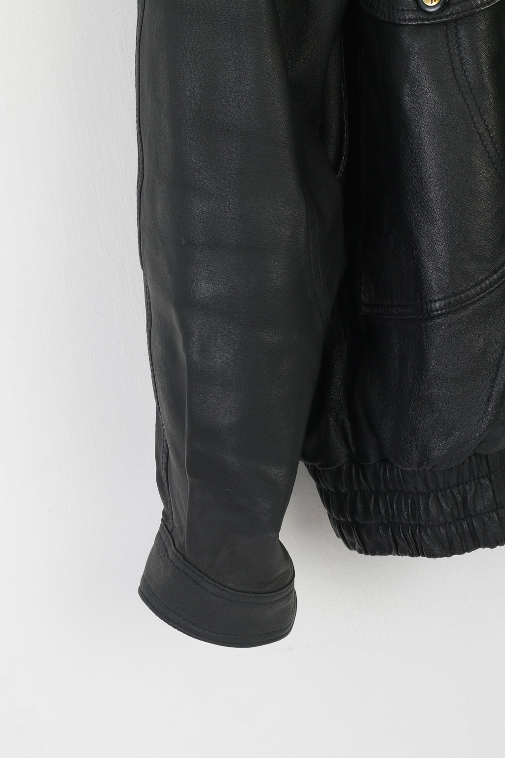 Wing Hing Men 56 XL Jacket Black Leather Bomber Vintage Zip Up Classic Top