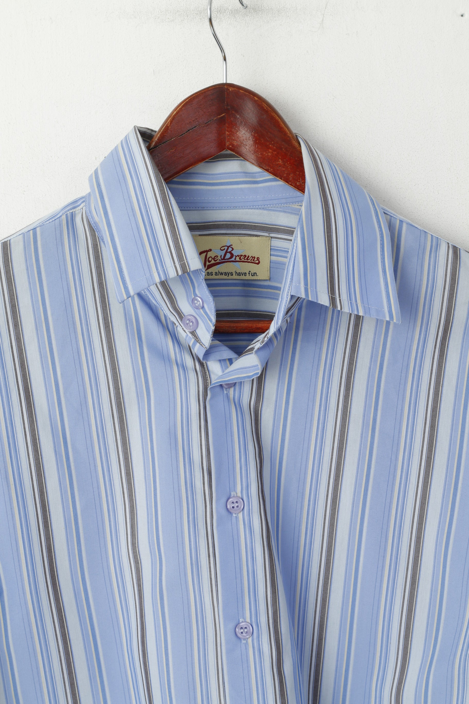 Joe Browns Camicia casual da uomo L Top classico a maniche lunghe in cotone a righe blu
