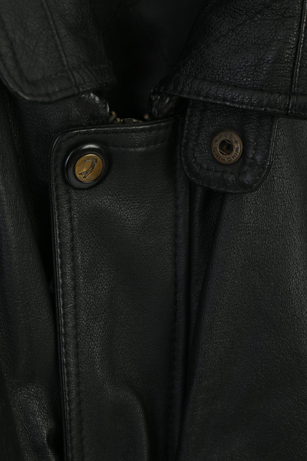 Wing Hing Men 56 XL Jacket Black Leather Bomber Vintage Zip Up Classic Top