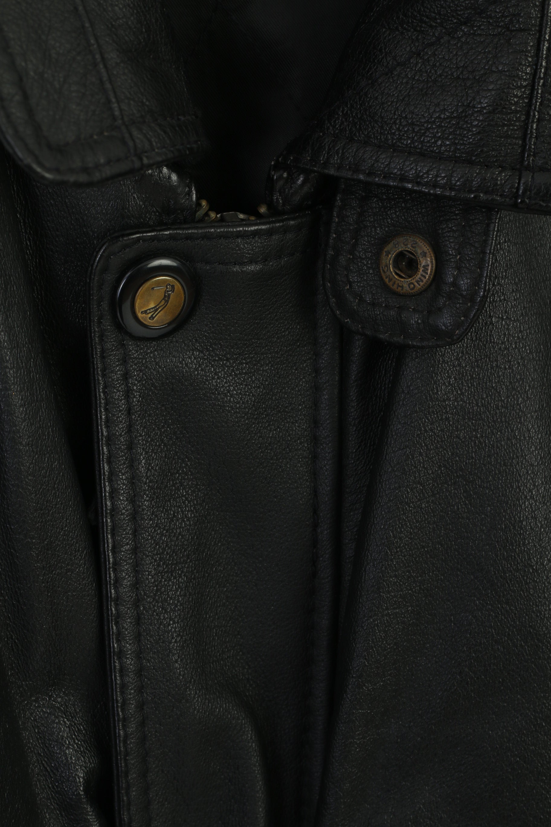 Wing Hing Men 56 XL Jacket Black Leather Bomber Vintage Zip Up Classic Top