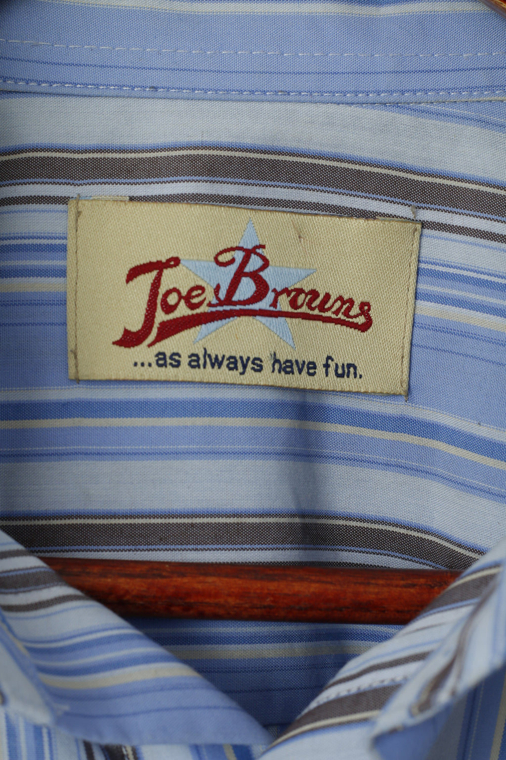 Joe Browns Camicia casual da uomo L Top classico a maniche lunghe in cotone a righe blu