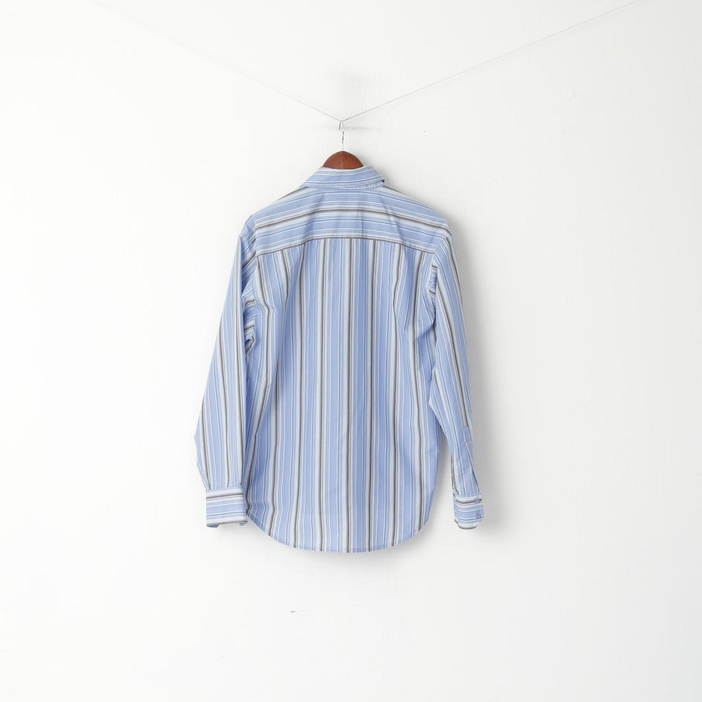 Joe Browns Camicia casual da uomo L Top classico a maniche lunghe in cotone a righe blu