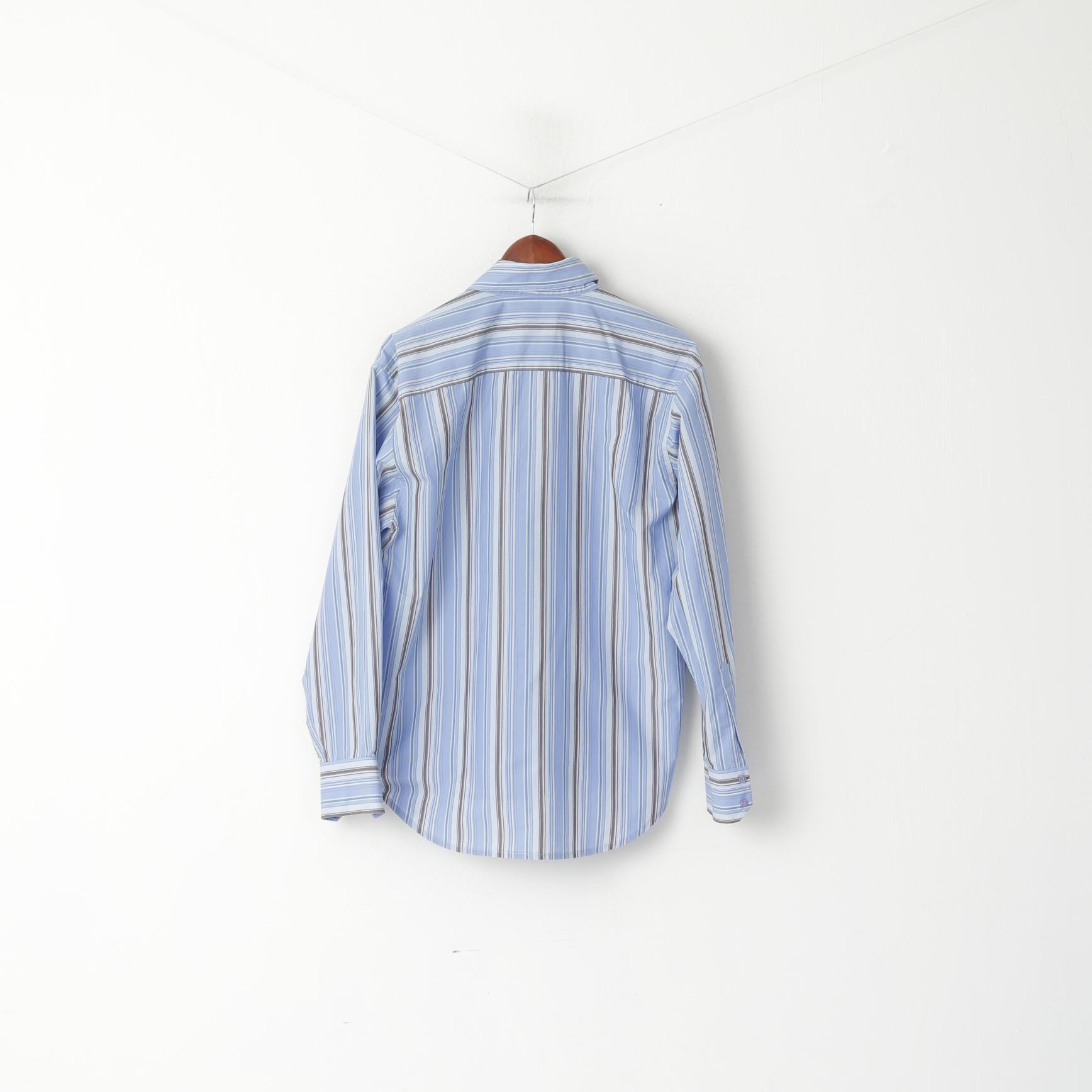 Joe Browns Camicia casual da uomo L Top classico a maniche lunghe in cotone a righe blu