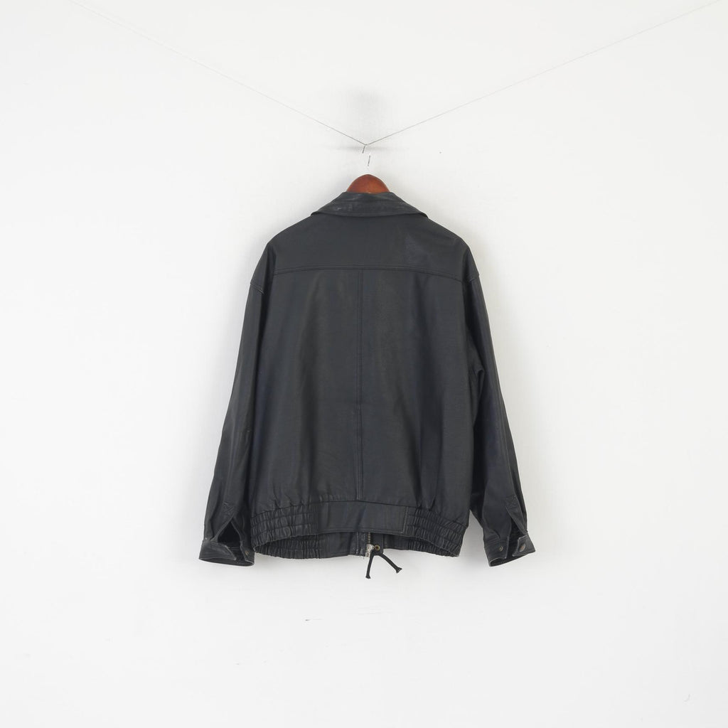 Wing Hing Men 56 XL Jacket Black Leather Bomber Vintage Zip Up Classic Top